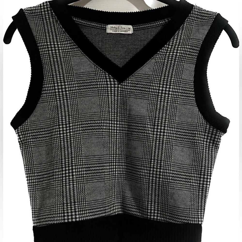 Black and White V-Neck Sweater Vest